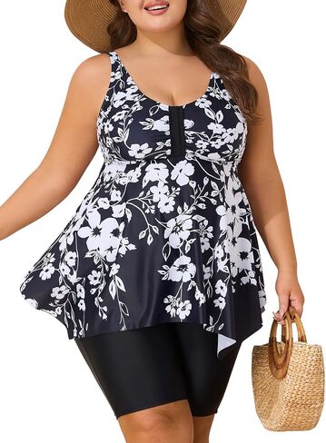 صيف زائد الحجم swimsuit tankini للنساء بدلة السباحة من قطعتين تدفق 2025 يربح ملابس رحمه مع شورت كابريس in Kuwait