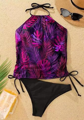 Women's Funny Graphic Drawstring Halter Two Piece Tankini Set Summer Swimwear Beach Vacation Swimsuits in Saudi Arabia