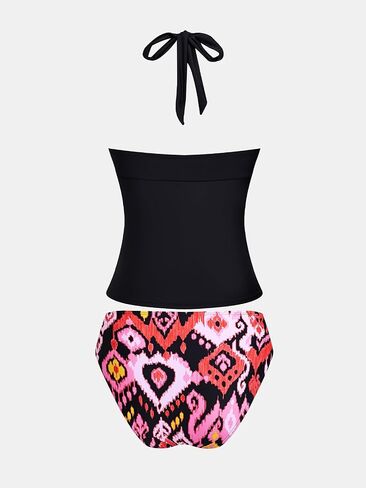 CUPSHE Women's Tankini Sets Halter V Neck Two Piece Bathing Suits Adjustable Straps Mid Rise Swimwear in Kuwait