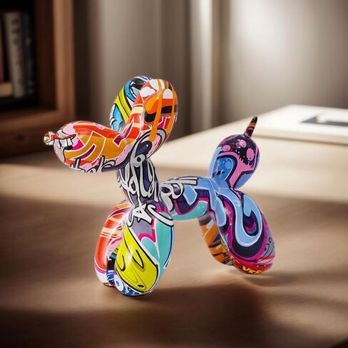 Resin Balloon Dog Sculpture - Collection Figurine Decor for Home | Office Desktop Resin Decors Balloon Dog Decor,dog balloon decor (Graffiti) in Saudi Arabia