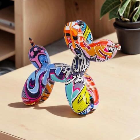 Resin Balloon Dog Sculpture - Collection Figurine Decor for Home | Office Desktop Resin Decors Balloon Dog Decor,dog balloon decor (Graffiti) in Saudi Arabia