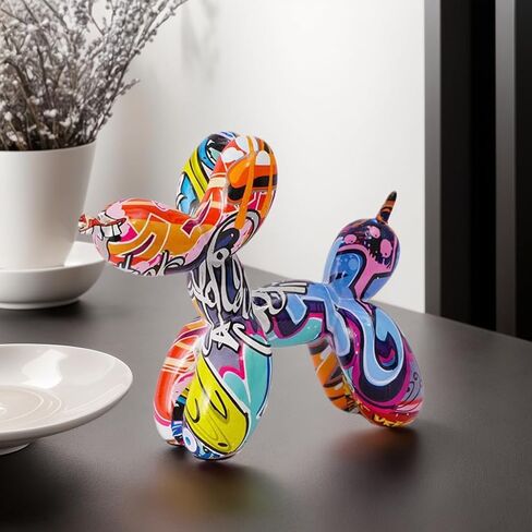 Resin Balloon Dog Sculpture - Collection Figurine Decor for Home | Office Desktop Resin Decors Balloon Dog Decor,dog balloon decor (Graffiti) in Saudi Arabia