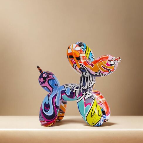 Resin Balloon Dog Sculpture - Collection Figurine Decor for Home | Office Desktop Resin Decors Balloon Dog Decor,dog balloon decor (Graffiti) in Saudi Arabia
