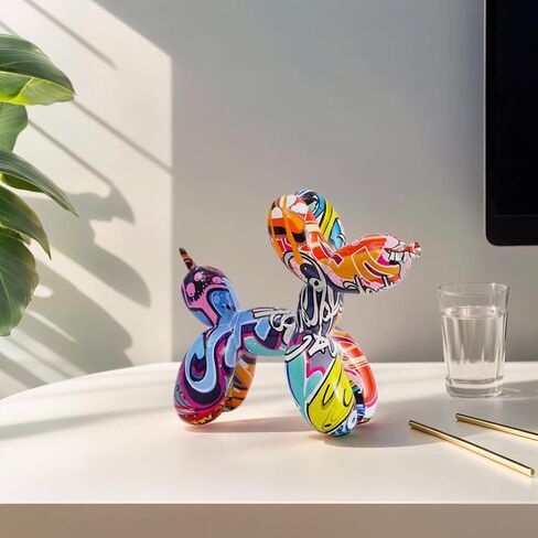 Resin Balloon Dog Sculpture - Collection Figurine Decor for Home | Office Desktop Resin Decors Balloon Dog Decor,dog balloon decor (Graffiti) in Saudi Arabia