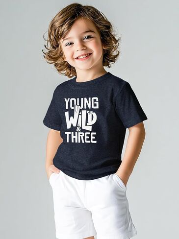 Young Wild and Three Boy 3rd Birthday Toddler Shirt 3 Year Old Outfit Boys Third Party Tshirt in Kuwait