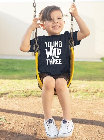 Young Wild and Three Boy 3rd Birthday Toddler Shirt 3 Year Old Outfit Boys Third Party Tshirt in Kuwait