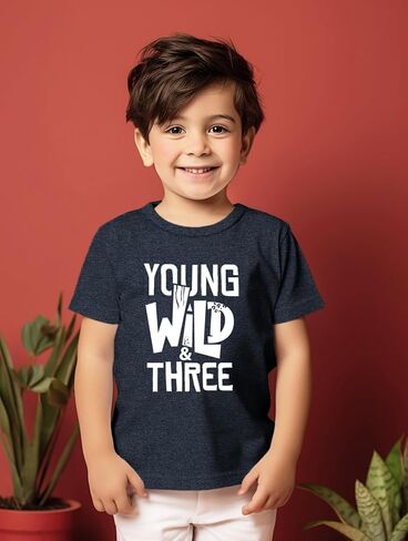Young Wild and Three Boy 3rd Birthday Toddler Shirt 3 Year Old Outfit Boys Third Party Tshirt in Kuwait