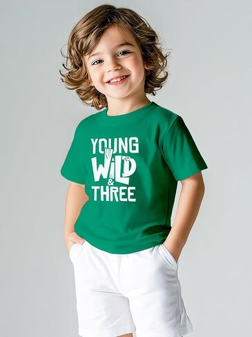 Young Wild and Three Boy 3rd Birthday Toddler Shirt 3 Year Old Outfit Boys Third Party Tshirt in Kuwait