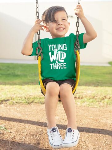 Young Wild and Three Boy 3rd Birthday Toddler Shirt 3 Year Old Outfit Boys Third Party Tshirt in Kuwait