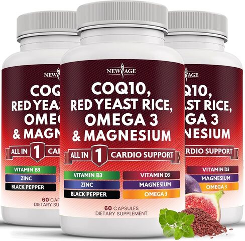 COQ10 200mg Red Yeast Rice 3000mg Omega 3-6-9 3000mg Magnesium Complex 500mg Niacin Zinc Vitamin K2 D3 - Heart Health Support Vitamins for Women and Men with Vitamin B3, Coenzyme Q10-120 Count in Saudi Arabia