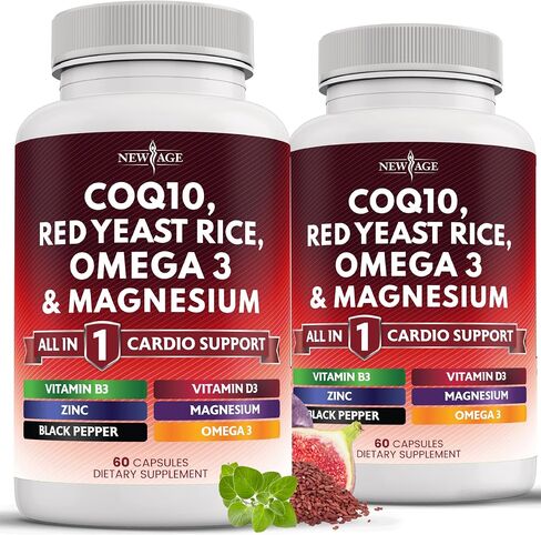 COQ10 200mg Red Yeast Rice 3000mg Omega 3-6-9 3000mg Magnesium Complex 500mg Niacin Zinc Vitamin K2 D3 - Heart Health Support Vitamins for Women and Men with Vitamin B3, Coenzyme Q10-120 Count in Saudi Arabia