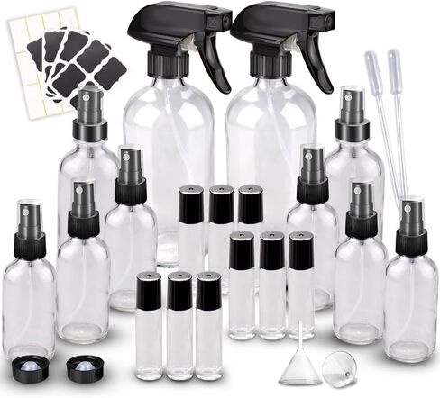 مجموعة زجاجة رذاذ الزجاج × 10 (2 × 16 أوقية ، 2 × 4 أوقية ، 6 × 2oz) ، 9 × 10 مل من زجاجات الأسطوانة ، المضادة للأشعة فوق البنفسجية ، الحجم متعدد الاستخدامات ، مناسبة للعلاج العطري ، ترطيب الوجه ، سقي ، إلخ (العنبر) in Kuwait