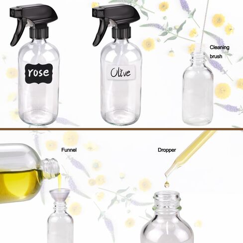 مجموعة زجاجة رذاذ الزجاج × 10 (2 × 16 أوقية ، 2 × 4 أوقية ، 6 × 2oz) ، 9 × 10 مل من زجاجات الأسطوانة ، المضادة للأشعة فوق البنفسجية ، الحجم متعدد الاستخدامات ، مناسبة للعلاج العطري ، ترطيب الوجه ، سقي ، إلخ (العنبر) in Kuwait