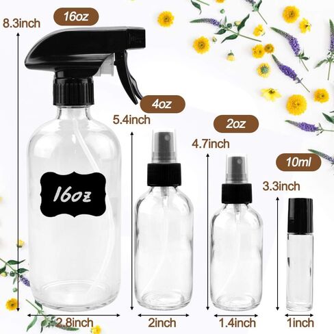 مجموعة زجاجة رذاذ الزجاج × 10 (2 × 16 أوقية ، 2 × 4 أوقية ، 6 × 2oz) ، 9 × 10 مل من زجاجات الأسطوانة ، المضادة للأشعة فوق البنفسجية ، الحجم متعدد الاستخدامات ، مناسبة للعلاج العطري ، ترطيب الوجه ، سقي ، إلخ (العنبر) in Kuwait