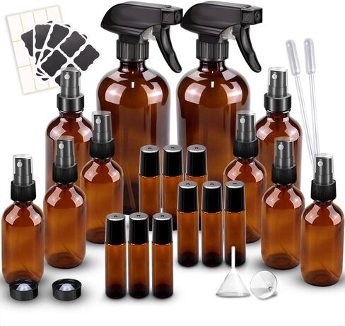 مجموعة زجاجة رذاذ الزجاج × 10 (2 × 16 أوقية ، 2 × 4 أوقية ، 6 × 2oz) ، 9 × 10 مل من زجاجات الأسطوانة ، المضادة للأشعة فوق البنفسجية ، الحجم متعدد الاستخدامات ، مناسبة للعلاج العطري ، ترطيب الوجه ، سقي ، إلخ (العنبر) in Kuwait