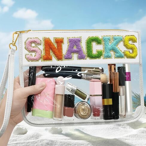 Boho Hand-woven Makeup Bag, Chenille Letter Patch Clear Travel Pouch, Rattan Straw Bag Clear Cosmetic Sunscreen Bags, Women Summer Retro Travel Beach Bag Beach Essentials (Boho_Beige-Beach) in Kuwait