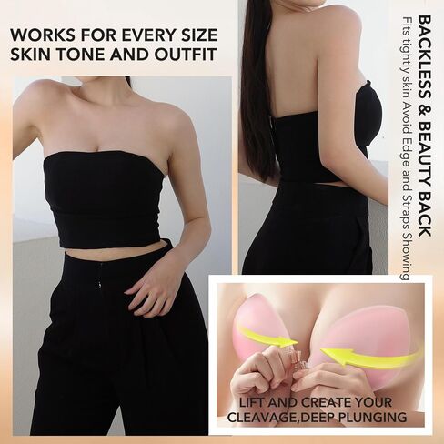 Strapless Padded Bra, Truly Invisible Sticky Push Up Backless Bra, Totally Seamless Adhesive Front Buckle Gather Bras in Saudi Arabia