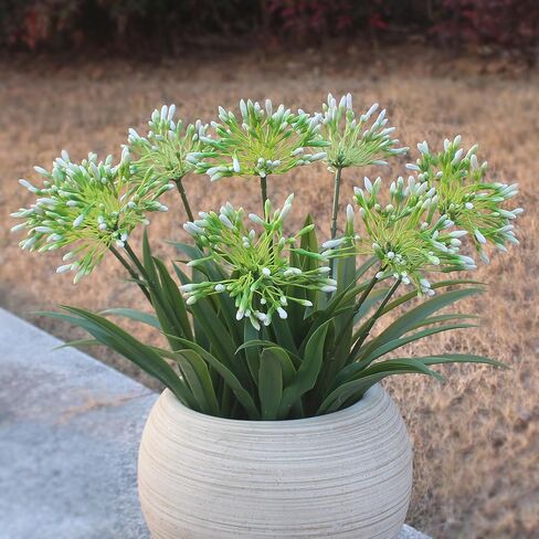 Faux Outdoor Flowers Realistic Artificial Plants 8 Bundles Agapanthus Plastic Flower Outside 18.9 in Fake Greenery Stems Green Flower for Pot Planter Decor Outside in Saudi Arabia