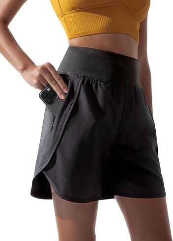 BebreezChic Women Swim Shorts 5" Swimming Board 2 in 1 High Waisted Quick Dry Swimsuit Bottoms with Zipper Pocket in Saudi Arabia