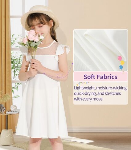 Girls Dress Summer Ruffle Sleeves Crewneck Polka Dot Mesh A Line Casual Party Dresses in Saudi Arabia