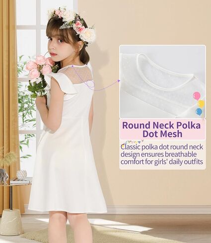 Girls Dress Summer Ruffle Sleeves Crewneck Polka Dot Mesh A Line Casual Party Dresses in Saudi Arabia