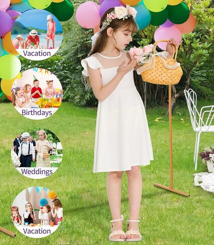 Girls Dress Summer Ruffle Sleeves Crewneck Polka Dot Mesh A Line Casual Party Dresses in Saudi Arabia