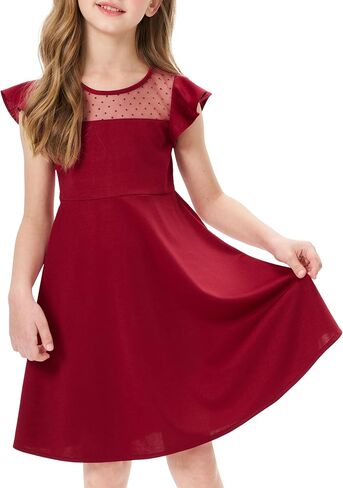 Girls Dress Summer Ruffle Sleeves Crewneck Polka Dot Mesh A Line Casual Party Dresses in Saudi Arabia