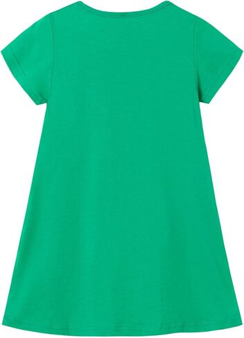 FreeLu Girls' Cotton Short Sleeve Dresses Cute Stripe Cartoon Patterned Casual Sundress in Kuwait