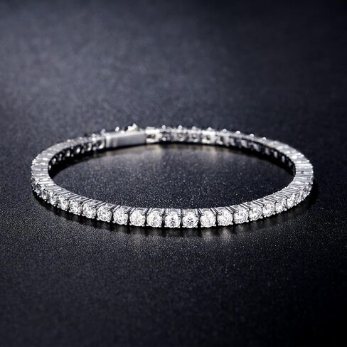 LANE WOODS Simulated Diamond Moissanite Tennis Bracelets: 18K White Gold Plated 925 Sterling Silver Chain Bracelet for Women Men Jewelry in Saudi Arabia