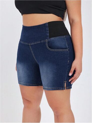 Verdusa Women's Plus Size Casual Jean Shorts High Waisted Stretchy Denim Bottoms with Pockets in Saudi Arabia