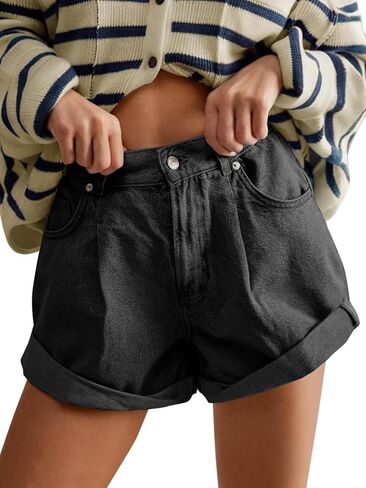 Cicy Bell Womens High Waisted Jean Shorts Casual Summer Wide Leg Rolled Hem Denim Shorts with Pockets in Saudi Arabia