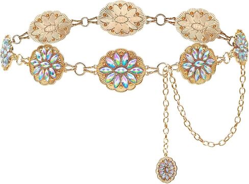 Bling Rhinestone Concho Belt Gold Metal Western Pink Crystal Chain Belt Sparkly Waist Chain for Women Dress in Saudi Arabia