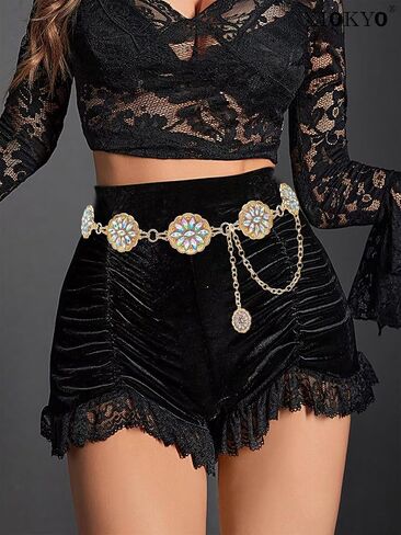 Bling Rhinestone Concho Belt Gold Metal Western Pink Crystal Chain Belt Sparkly Waist Chain for Women Dress in Saudi Arabia