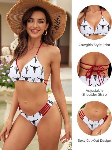 مجموعات Sheshow Bikini للنساء على طراز رعاة البقر من قطعتين للسباحة الخلفية الدانتيل حتى منتصف الارتفاع بدلة السباحة المثيرة الحجم XS-XL in Saudi Arabia