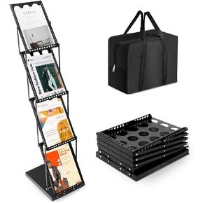 LIWSHWZ Foldable Brochure Display Stand Magazine Catalog Literature Rack Portable 4 Pockets for Trade Show Exhibitions Office with Carrying Bag