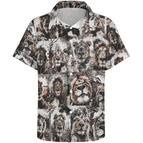 Mens Funny Animal Selfie Graphic Shirts Casual Button Down Shirt Short Sleeve Hawaiian Tropical Beach Shirt