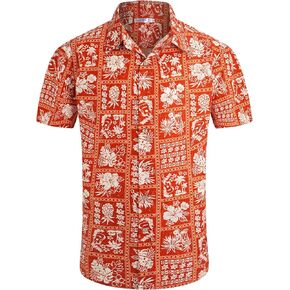 Weecreeture Men's Cotton Hawaiian Short Sleeve Button-Down Shirt, Tropical Floral Vintage Casual Summer Shirt