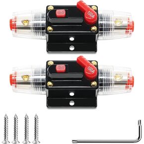 NuIth 100A Audio Inline Circuit Breaker Fuse 4-12 Gauge, Car Protection Stereo Switch Fuse with Manual Reset 12-24V DC for Marine Fuse Block Car Audio System Home Truck, 2PCS