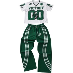 GORGLITTER Men's 2 Piece Beach Vacation Outfits Number Print Short Sleeve Jersey Shirts Drawstring Waist Pants Set