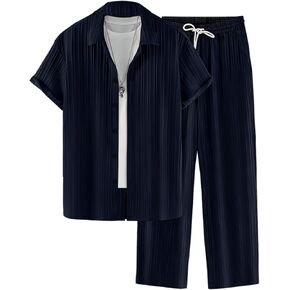 Men's 2 Piece Outfit Button Down Short Sleeve Loose Pants Set Summer Beach Vacation Outfits