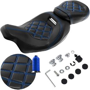 FOVPLUE Two-up Seat, Low-Profile Driver Passenger Pillion Seat for Harley Touring CVO Road Glide Road King Street Glide Electra Glide Ultra Limited FLHTKSE FLHTCUSE5 2009-2024, Double Red Stitching