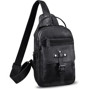 LRTO Genuine Leather Sling Bag for Men Crossbody Backpack Handmade Hiking Daypack Motorcycle Chest Shoulder Purses