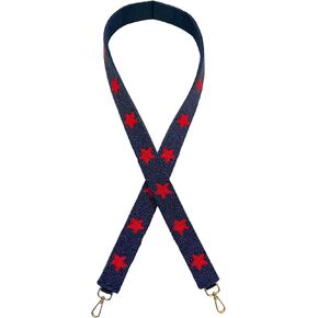 Lashicorn Navy Blue with Red Stars Beaded Purse Strap 49" Gold Clasp Game Day Buffalo Houston New York Arizona Clear Stadium Bag