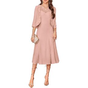 GRACE KARIN 2025 Mother of The Bride Dress with Jacket Women Stretchy Lace 2 Piece Wedding Guest Dresses