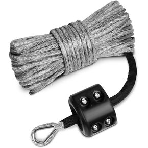 طقم حبل Winch الاصطناعي - 1/4 '× 50' مع قوة 9650 رطلاً ، سدادة مطاطية للسيارات على الطرق الوعرة 4x4 (رمادي)