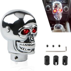 1 PC CAR CAR SHIFT COVER ، Skull Manual Manual Motion Alloy With With LED LIGHT مع محول M8/M10/M12 ، إكسسوارات تعديل تزيين مخصصة لمعظم السيارات (Silver & Red)
