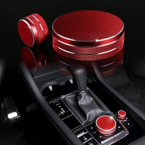 Compatible with Mazda 3 CX-30 CX-50 Accessories Sporty Car Interior Gear Panel Gears Shift Knob Multimedia & Volume Button Knob Cover Trims Caps -Red