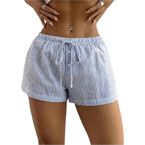 SOLY HUX Women's Striped Print Drawstring Waist Shorts Wide Leg Summer Beach Mini Shorts