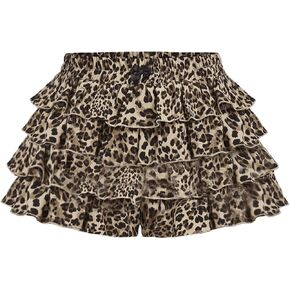 SOLY HUX Women's Plus Size Ruffle Bloomers Shorts Y2k Leopard Layered Lolita Pumpkin Bottoms Mini Shorts