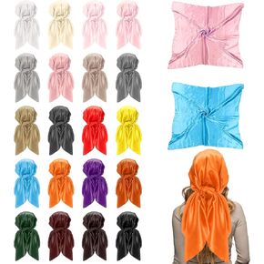 Coloch 20 Pack Satin Head Scarf for Women, 35" Large Square Neck Scarf Silk Like Hair Bandana for Sleeping Solid Color Lightweight Night Hair Wrap for Women, Girl